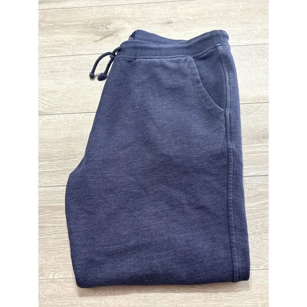 J. Crew Authentic Fleece Washed Denim Blue Fleece Joggers Drawstring Pockets L